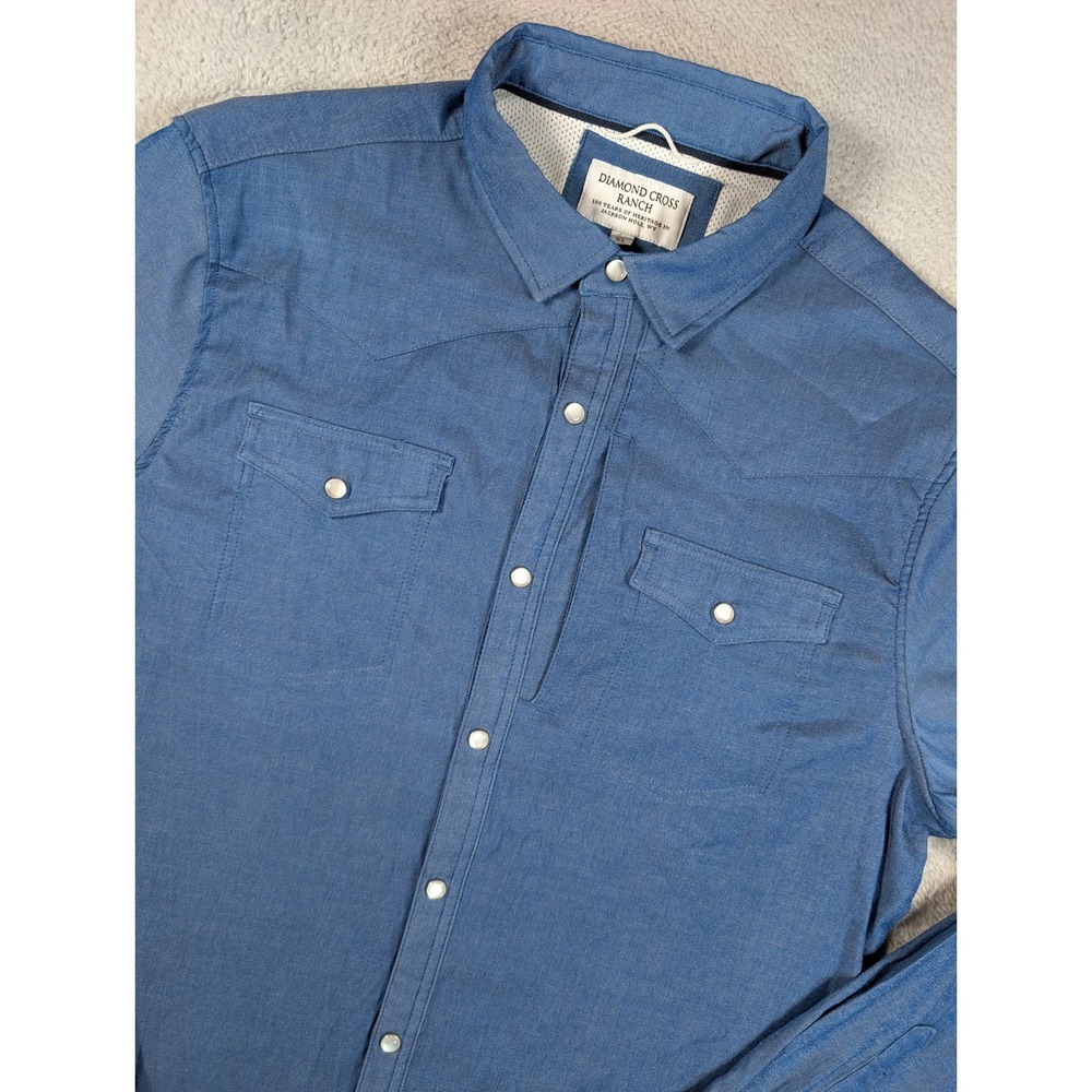Diamond Cross Ranch Mens XL Blue Western Snap Long Sleeve Shirt Horse Embroidery